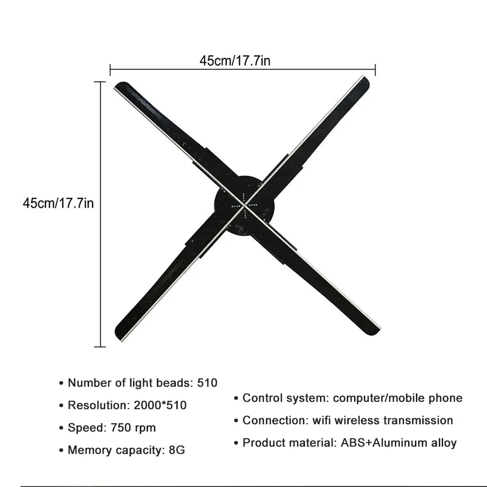 UNiPROS 3D Holographic Fan Screen Stereoscopic Display Suspended Project Lamp 42cm Suspended Imaging Advert Machine