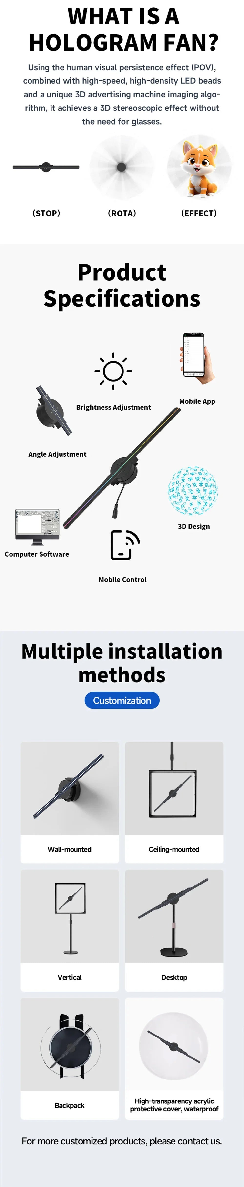 UNiPROS 3D Holographic Fan Screen Stereoscopic Display Suspended Project Lamp 42cm Suspended Imaging Advert Machine