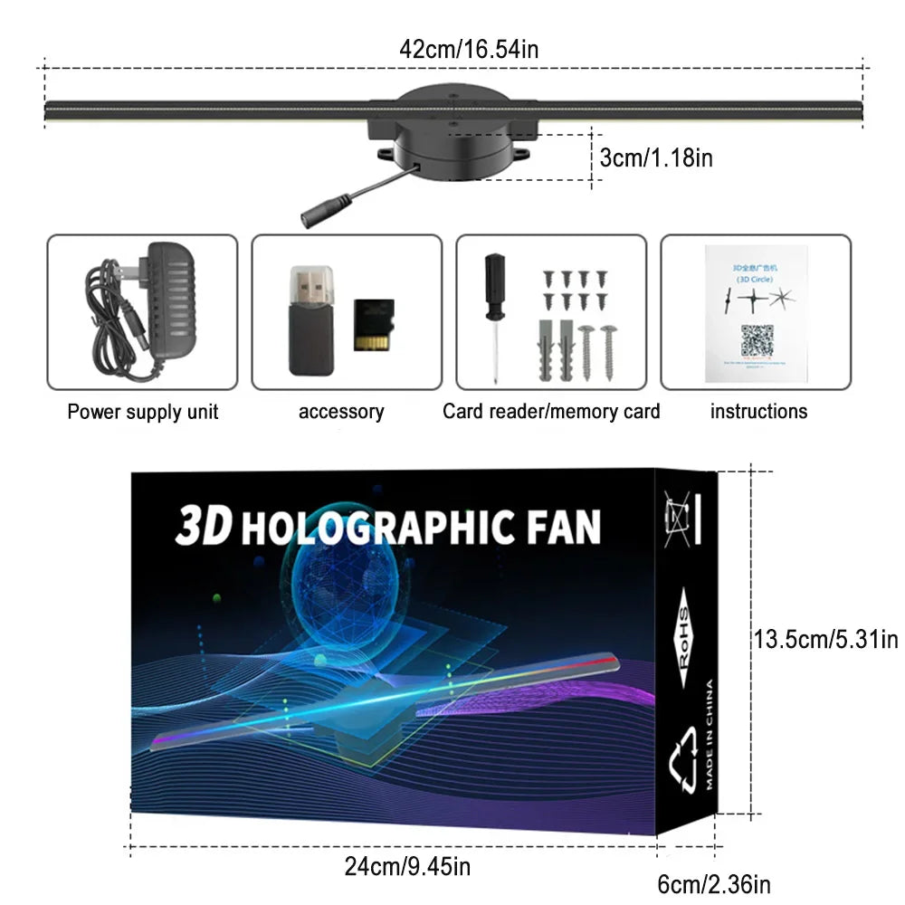 UNiPROS 3D Holographic Fan Screen Stereoscopic Display Suspended Project Lamp 42cm Suspended Imaging Advert Machine