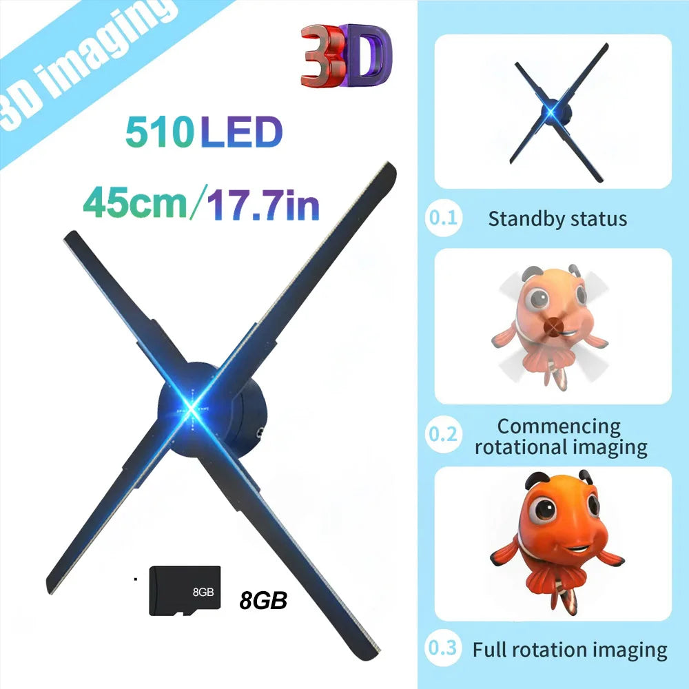 UNiPROS 3D Holographic Fan Screen Stereoscopic Display Suspended Project Lamp 42cm Suspended Imaging Advert Machine