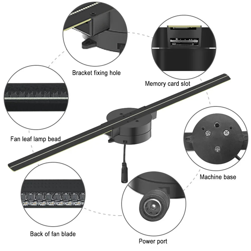 UNiPROS 3D Holographic Fan Screen Stereoscopic Display Suspended Project Lamp 42cm Suspended Imaging Advert Machine