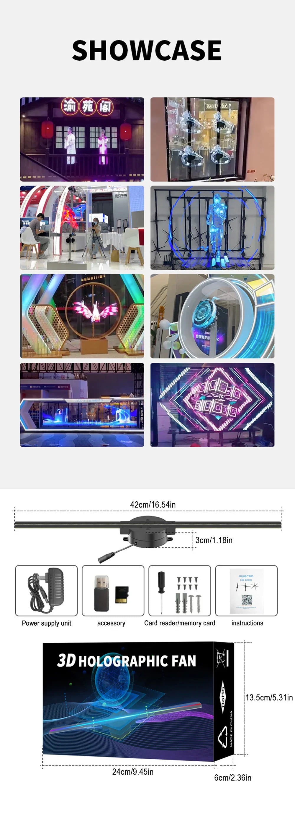 UNiPROS 3D Holographic Fan Screen Stereoscopic Display Suspended Project Lamp 42cm Suspended Imaging Advert Machine