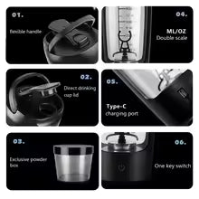 Portable Electric Protein Shaker Bottle USB Rechargeable Blender Multipurpose 650ml Mixer Cups for Fitness Workout